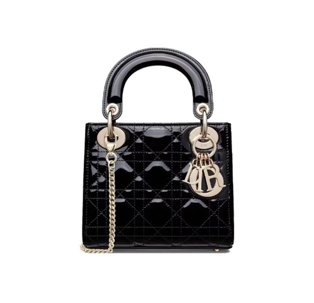99新 DIOR/迪奥 【尹杰专属】黑金三格漆皮手拎戴妃包