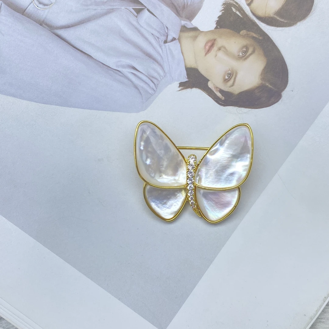 蝴蝶款珍珠胸针 澳白蚌白蝶贝手工打磨  炫彩高档 晚舟同款