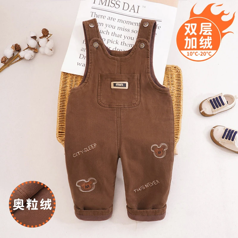2025宝宝双层背带裤加绒秋冬款儿童休闲裤柔软男童女童背带裤男宝