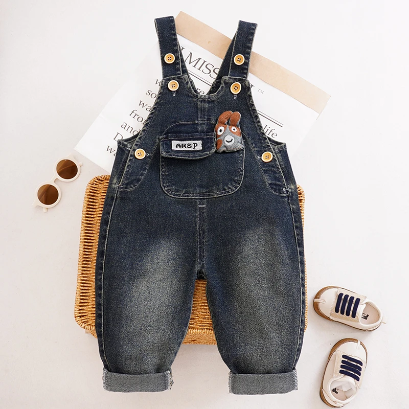 宝宝背带裤春秋季新款一岁儿童小童软牛仔裤子男女童婴儿直筒裤