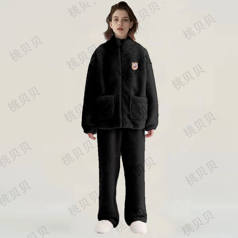 新款2025秋冬保暖贴标时尚加厚加绒睡衣女士套装冬季家居服两件套