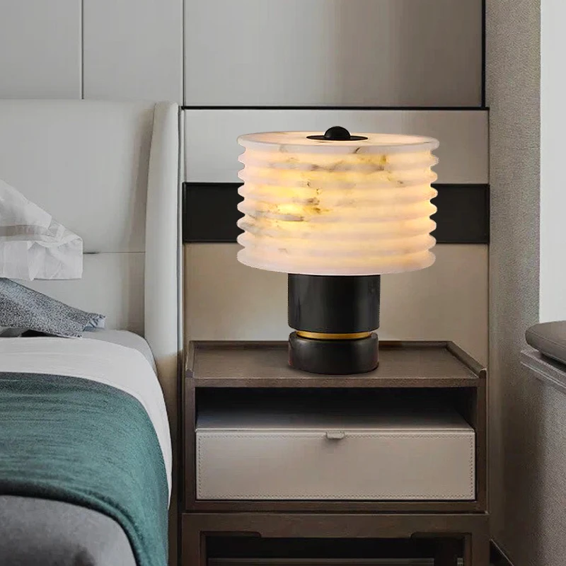 云石灯坊轻奢全铜西班牙真云石台灯高级感客厅背景墙卧室床头灯