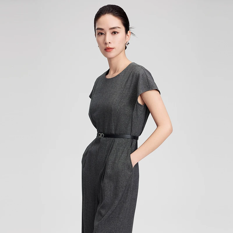 赢智尚2025夏新款优雅盖袖显瘦百搭大直筒高端连体裤女ZX00234