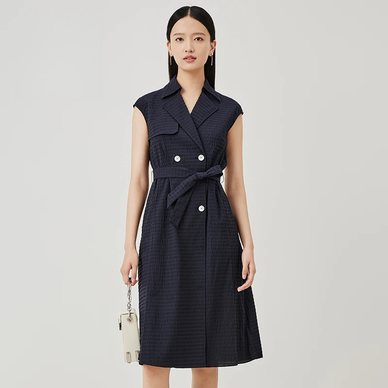 赢智尚风衣式盐缩气质时尚夏季款无袖知性通勤职场连衣裙ZF02147