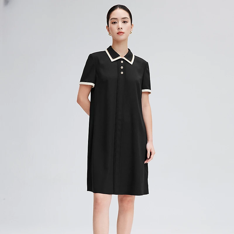 赢智尚宽松连衣裙2024新款黑色裙子气质polo裙休闲通勤ZF02812
