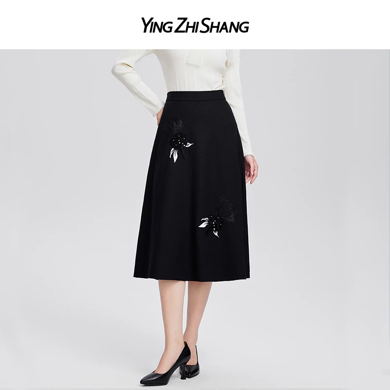 赢智尚2024春季新黑色时尚百搭显瘦较长款A型半裙通勤职场ZW00975