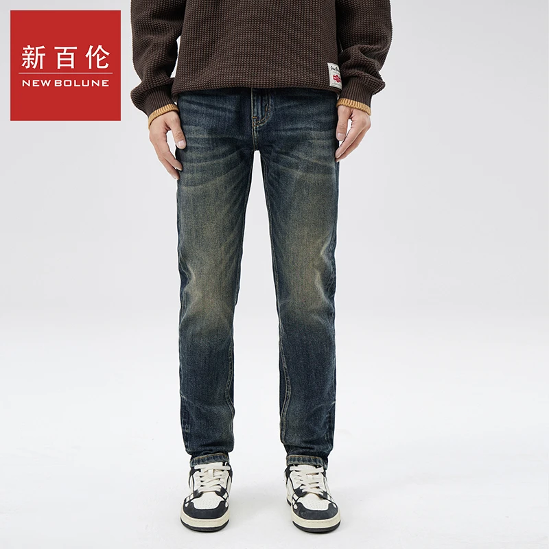 新百伦春季节新款做旧水洗美式长裤百搭时尚长裤宽松休闲牛仔裤