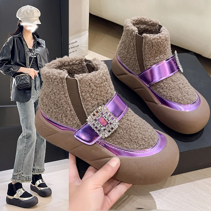 毛毛鞋软底加绒雪地靴女2023冬季皮毛一体东北棉鞋厚底一脚蹬女鞋