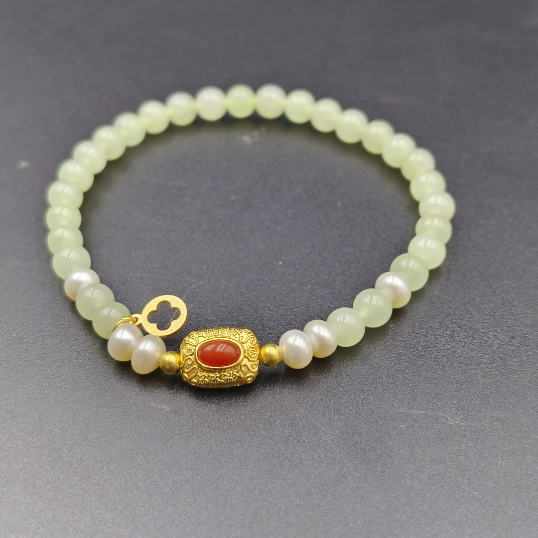 天然和田玉手链手串暖男款七夕礼物时尚百搭镶嵌情侣款显白小巧