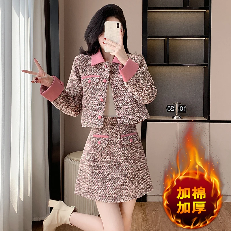 高定款粗花呢小香风套装女秋冬小个子显高穿搭时尚洋气网红两件套