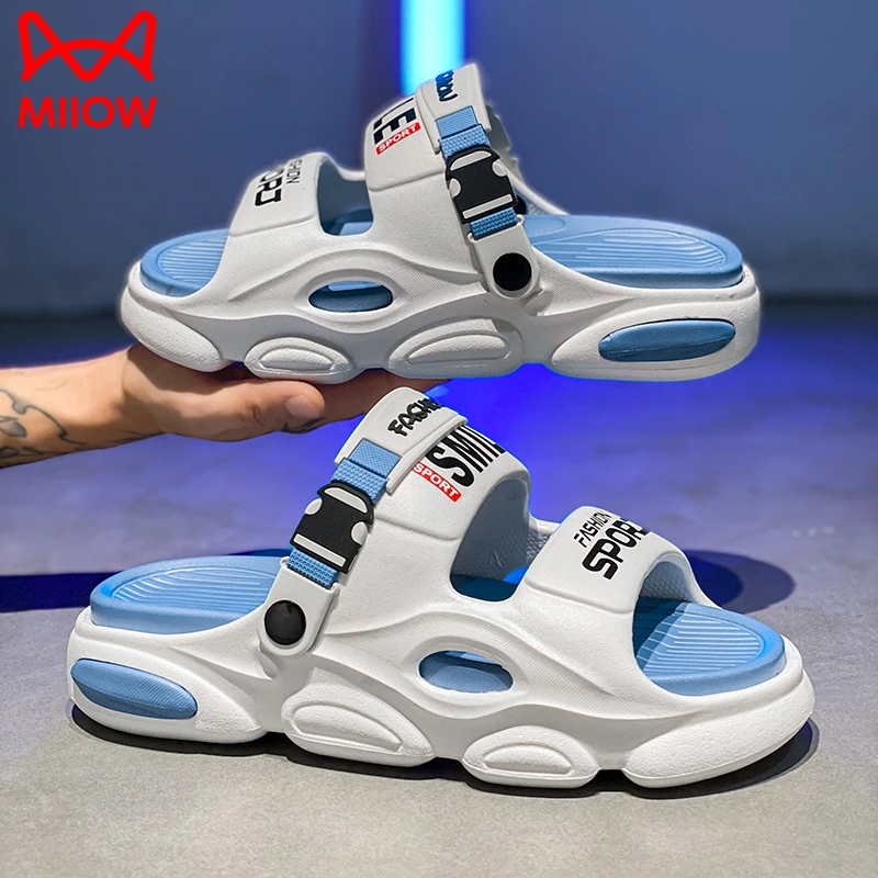 猫人夏季拖鞋男士透气踩屎感一字拖休闲情侣户外两穿男款沙滩凉鞋