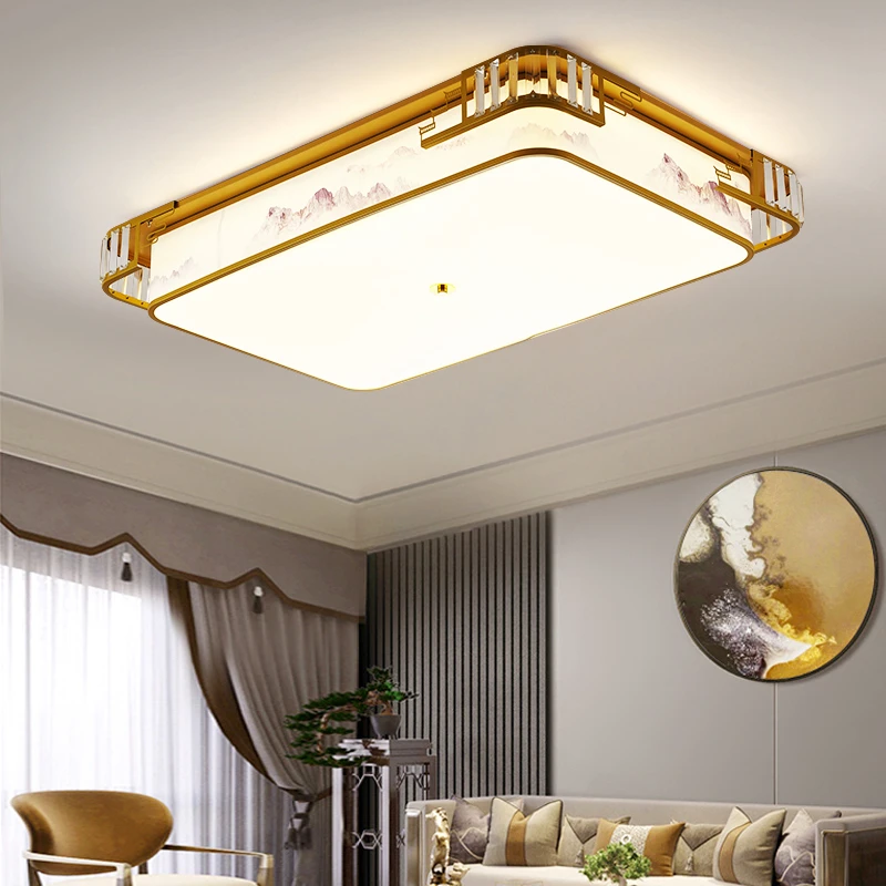 新中式山水布艺水晶吸顶灯客厅卧室书房茶艺室全屋LED灯具