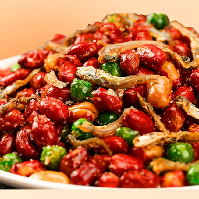 油炸花生零食小鱼花生米下酒菜开袋即食网红爆款小吃干烧烤店商用