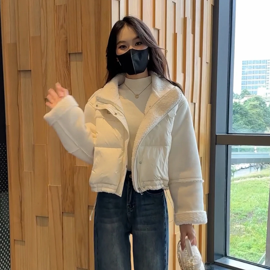 7439立领皮毛一体棉服外套女2024秋冬新款加厚宽松短款上衣设计感