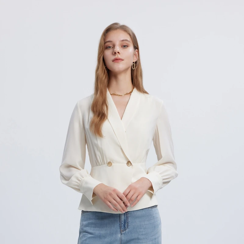 Scofield女装气质翻领收腰垂感褶皱衬衫通勤上衣2024秋季新款