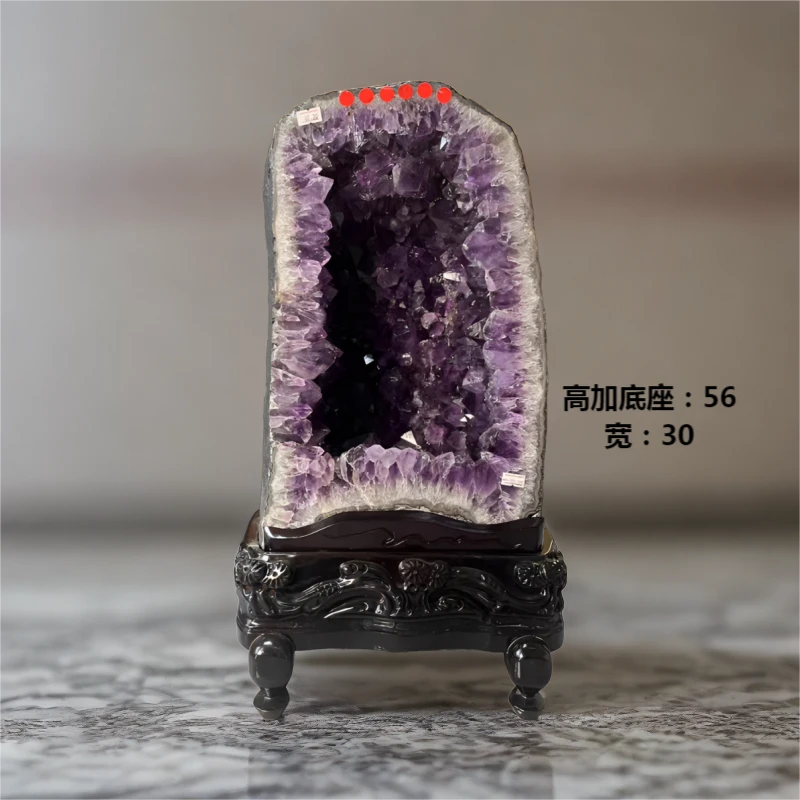 紫晶洞原石摆件直播链接（带底座）中式家用玄关摆件