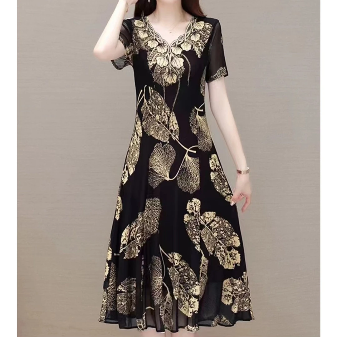 时尚洋气气质新中式连衣裙中老年妈妈装010