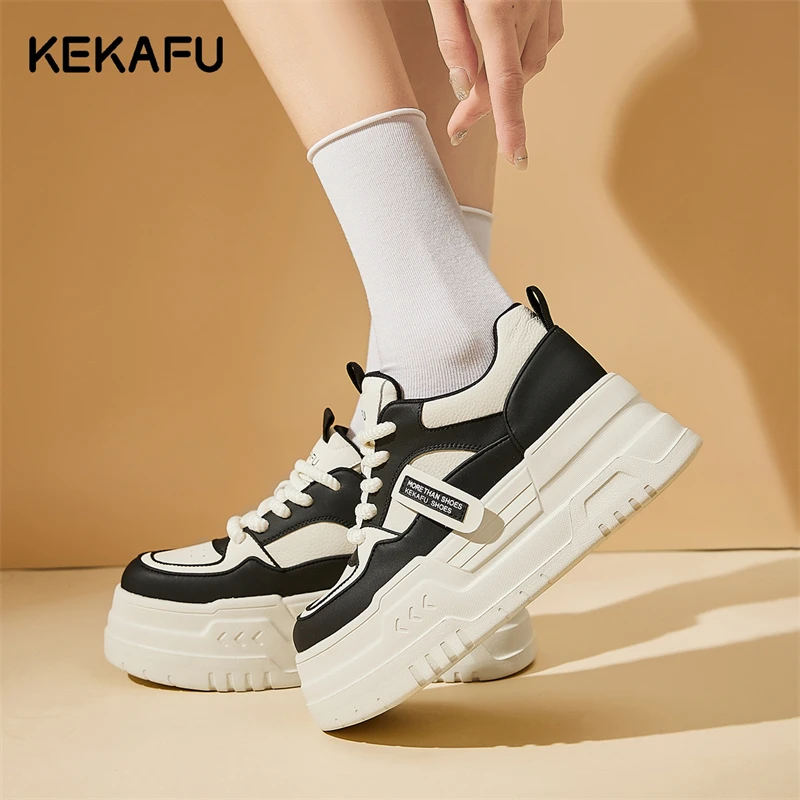 珂卡芙增高板鞋女款2025秋季新款百搭舒适黑白熊猫鞋女运动休闲鞋