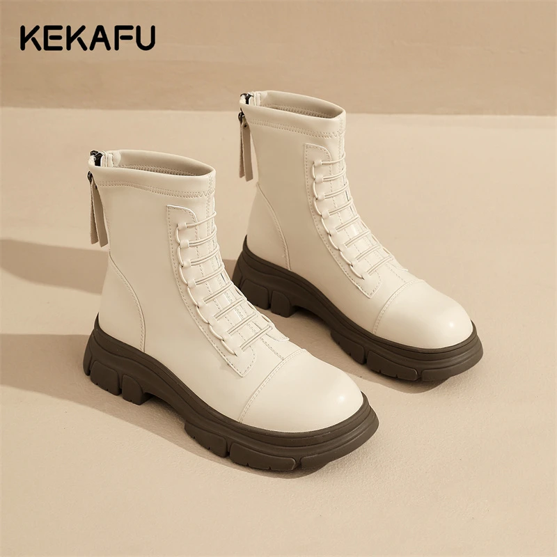 珂卡芙冬季短靴时尚潮流2025年新款圆头厚底粗跟英伦风马丁瘦瘦靴