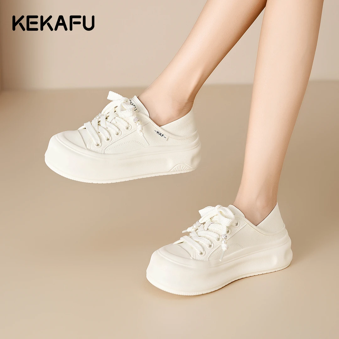 珂卡芙两穿小白鞋女2025秋季新款圆头厚底薄款时尚休闲运动鞋潮鞋