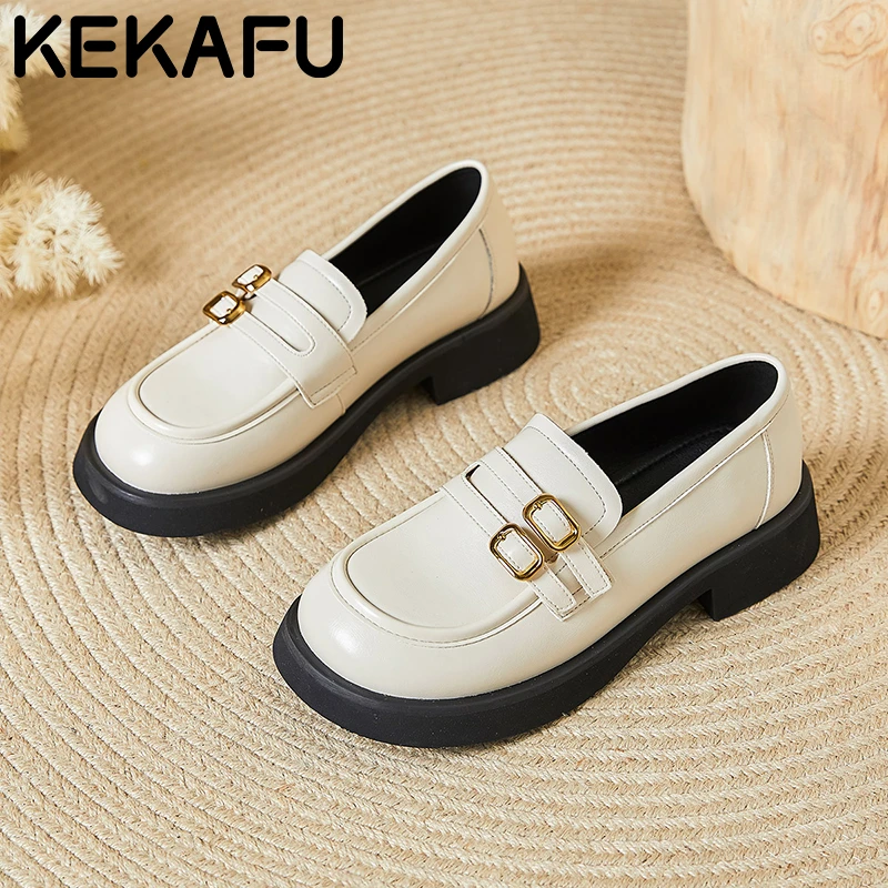 珂卡芙时尚甜妹小皮鞋子英伦风2025年秋季新款乐福鞋配裙子单鞋女