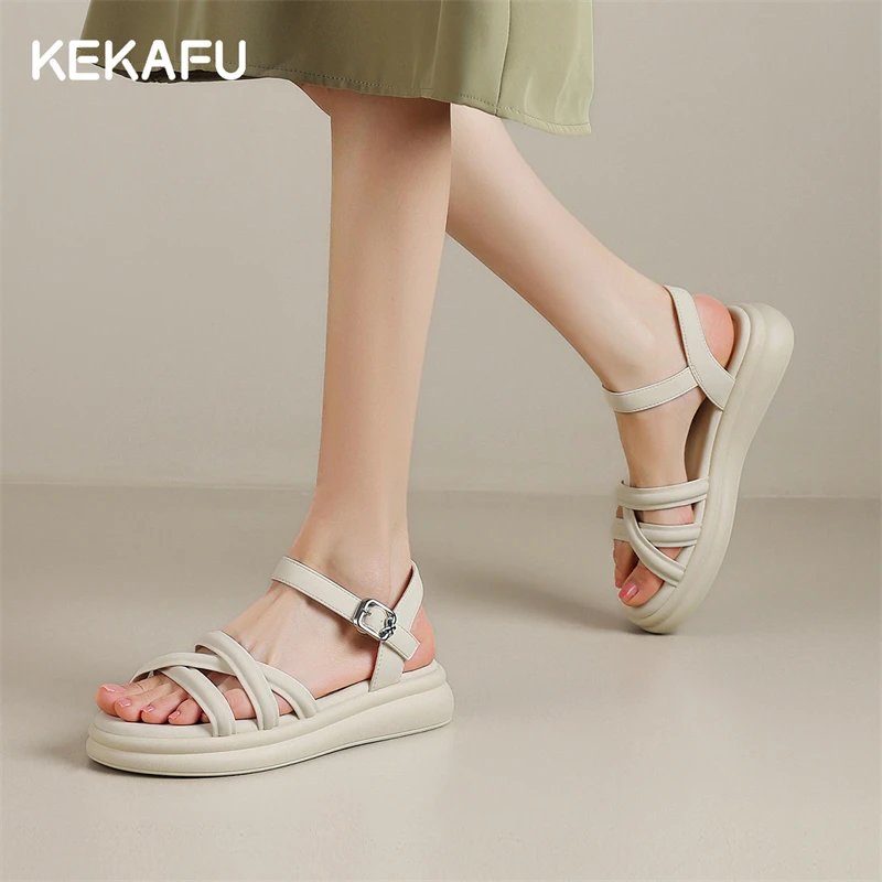 珂卡芙凉鞋女夏季2025新款外穿精致配裙子一字带平底凉鞋百搭时尚