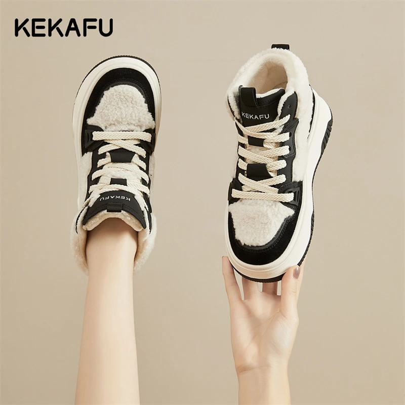 珂卡芙女鞋休闲板鞋2025新款冬季加百搭绒棉鞋厚底保暖二棉鞋女款