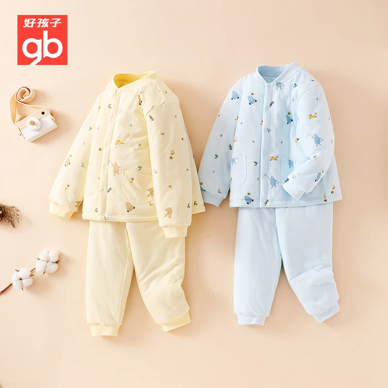 好孩子gb儿童长袖套装夹棉睡衣男女童保暖内衣加厚大童家居服分体