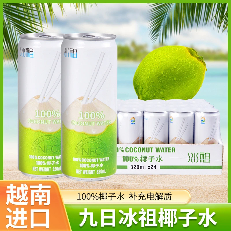 越南原装进口九日冰祖椰子水320ml*24听整箱装100%椰子水夏日饮料