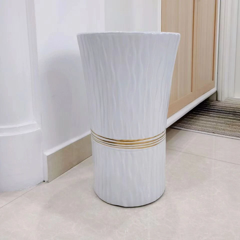 白色简约金线琴叶榕盆散尾葵绿萝客厅发财树盆栽特大号高筒花盆
