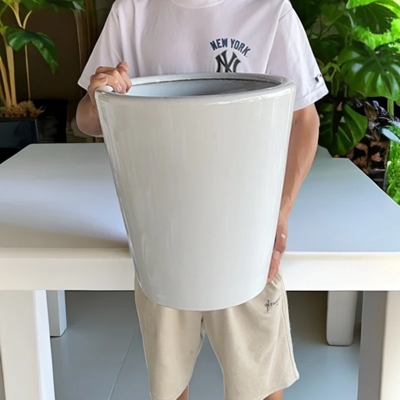 新款白色简约落地大口径陶瓷花盆客厅阳台散尾葵天堂鸟发财树花盆