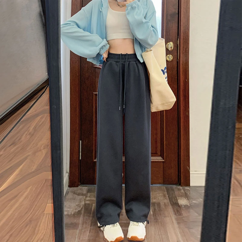 黛纺运动裤子女2024新款春秋季直筒小个子瘦版阔腿裤休闲针织卫裤