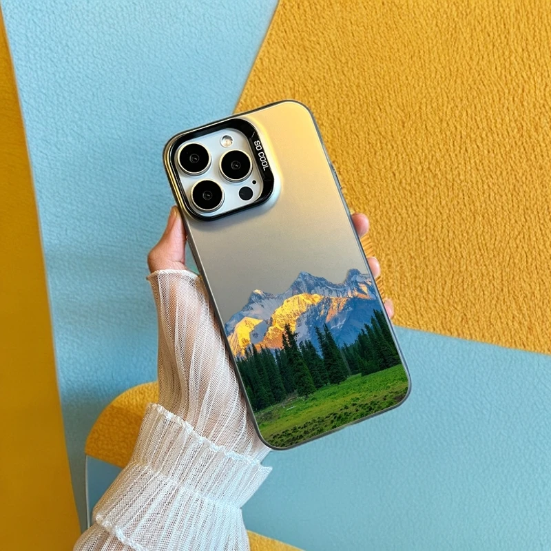 【夏塔日照金山】磨砂彩银适用苹果16手机壳iPhone14防摔15promax套