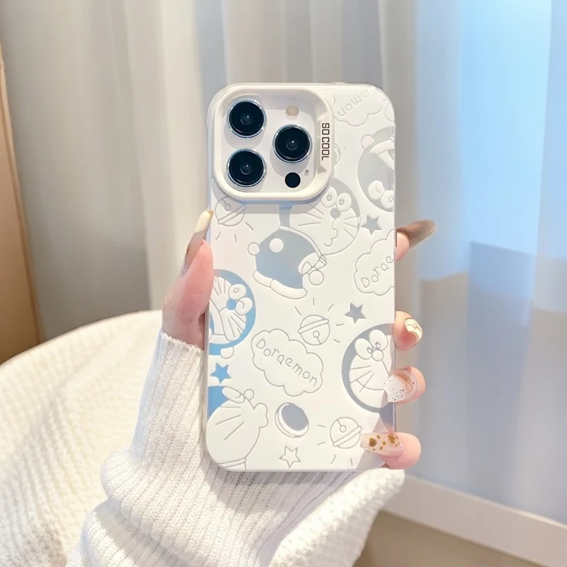 【线条哆啦】磨砂彩银适用苹果16promax手机壳iPhone14/5防摔13可爱