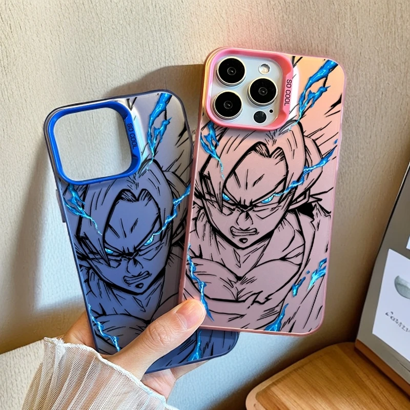 【超级赛亚人线稿】磨砂彩银适用苹果16promax手机壳iPhone14/5防摔