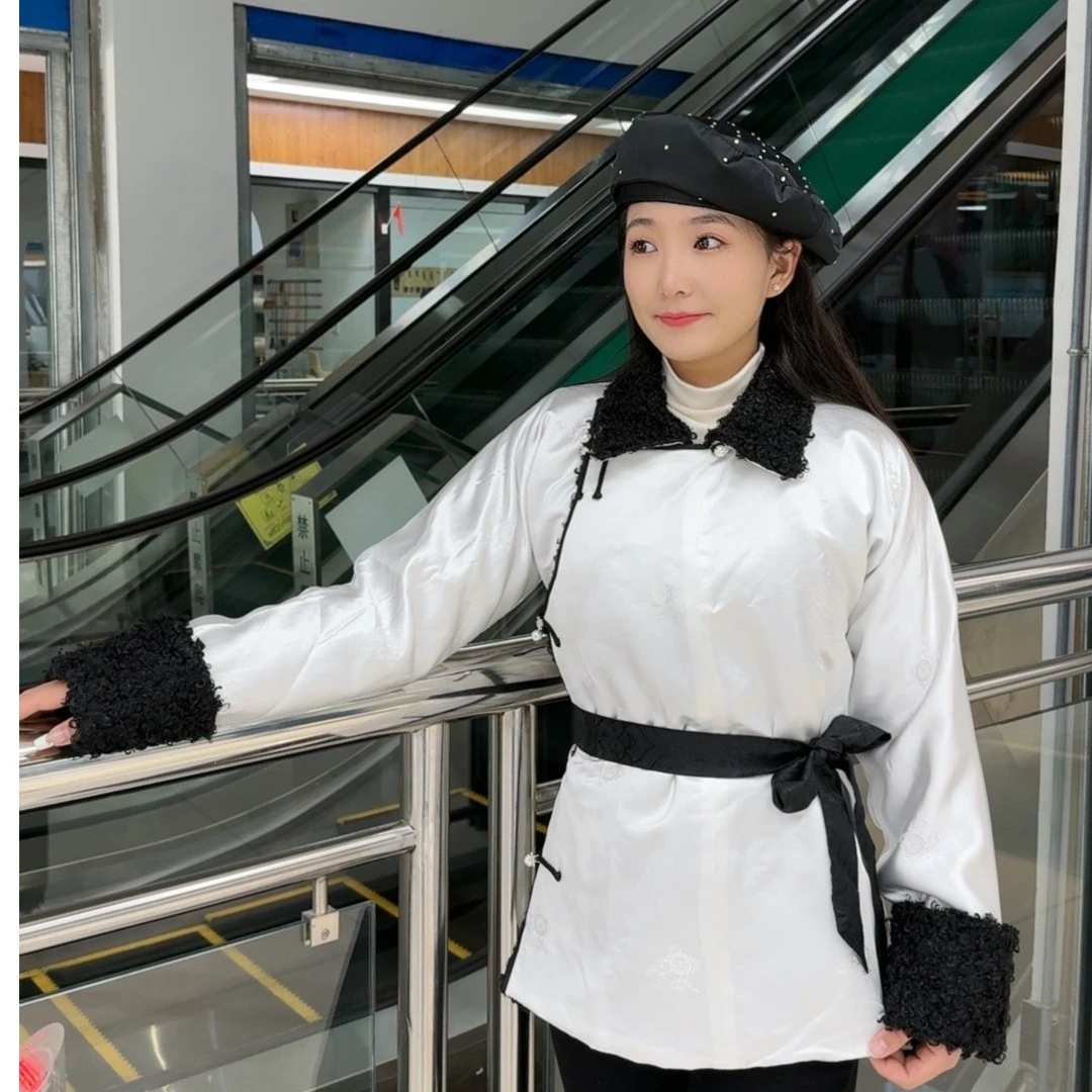 GX民族服饰 女款冬季银白色短款加厚棉衣