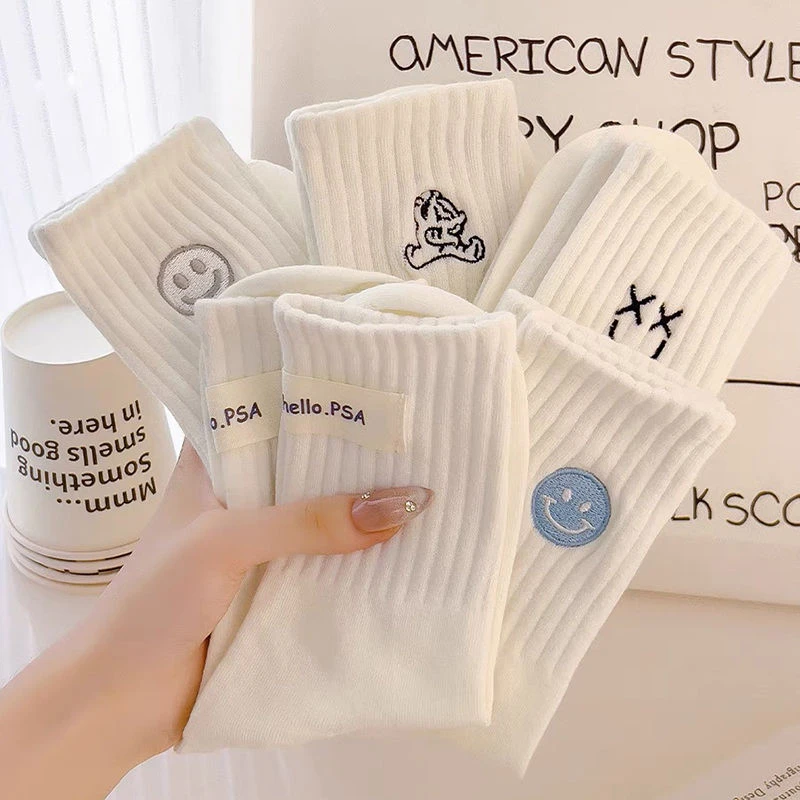 福利款【5双装】袜子女款爆款新款女袜秋冬中筒袜ins潮白色袜子透