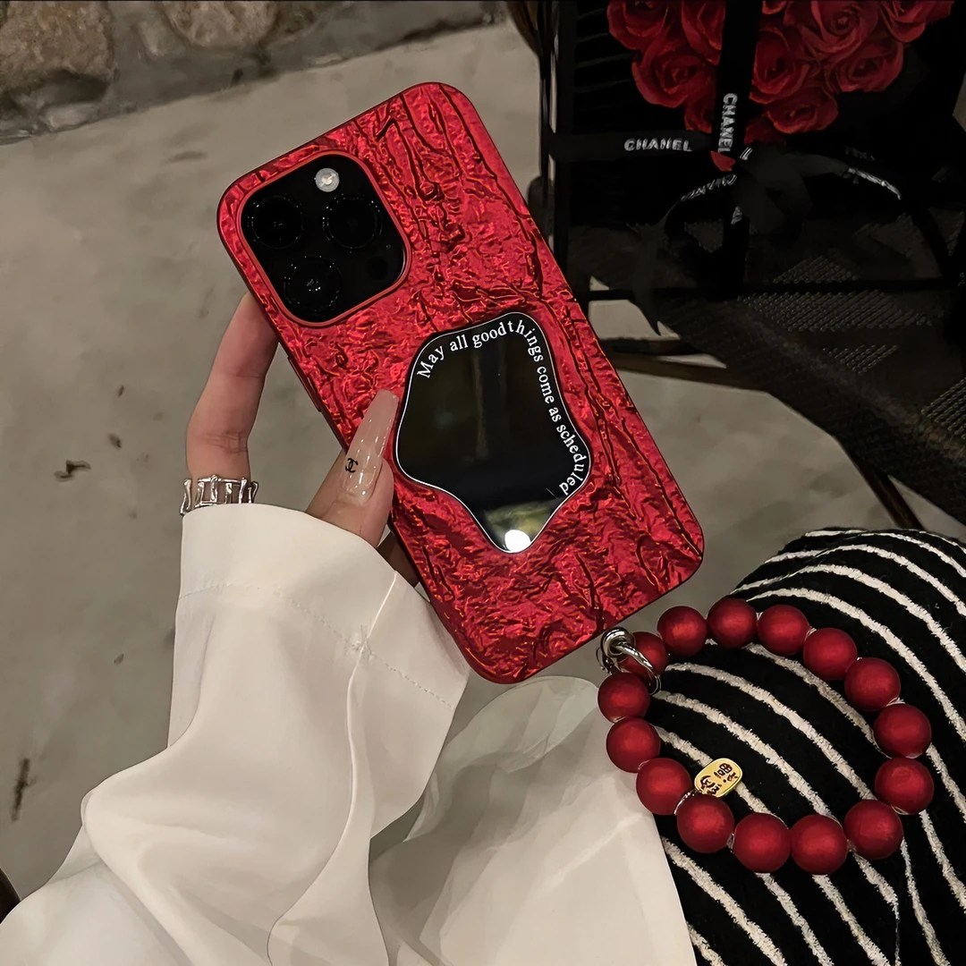 ins红色岩石镜面适用苹果15/14Promax手机壳13创意12防摔11软女款