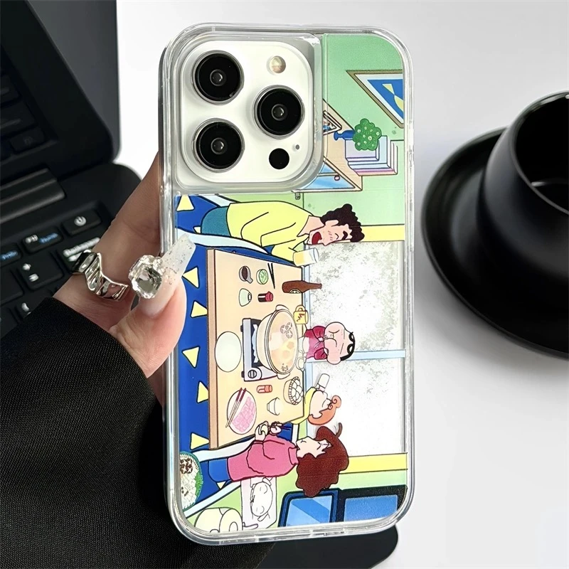 冬日雪花小新适用15Promax苹果14手机壳13卡通12流沙壳创意11防摔