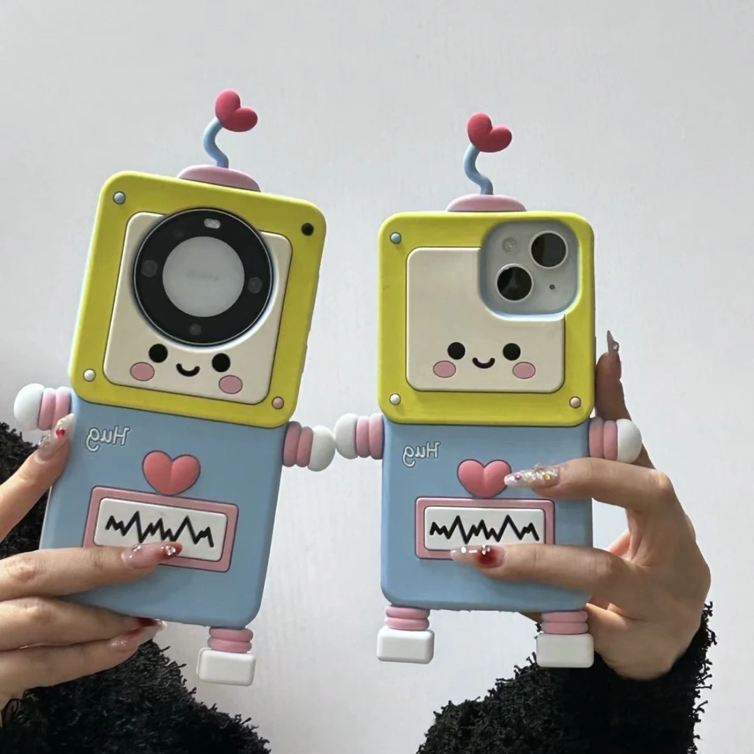 可爱机器人适用15Promax苹果14手机壳华为mate60软硅胶13创意12女