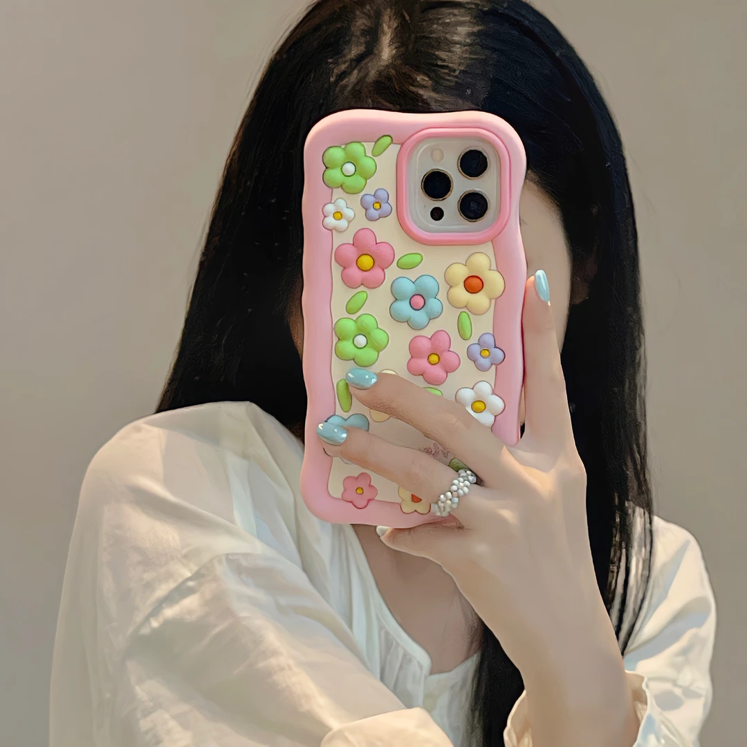 立体彩色花朵苹果14Promax手机壳少女13软硅胶12防摔11创意新款