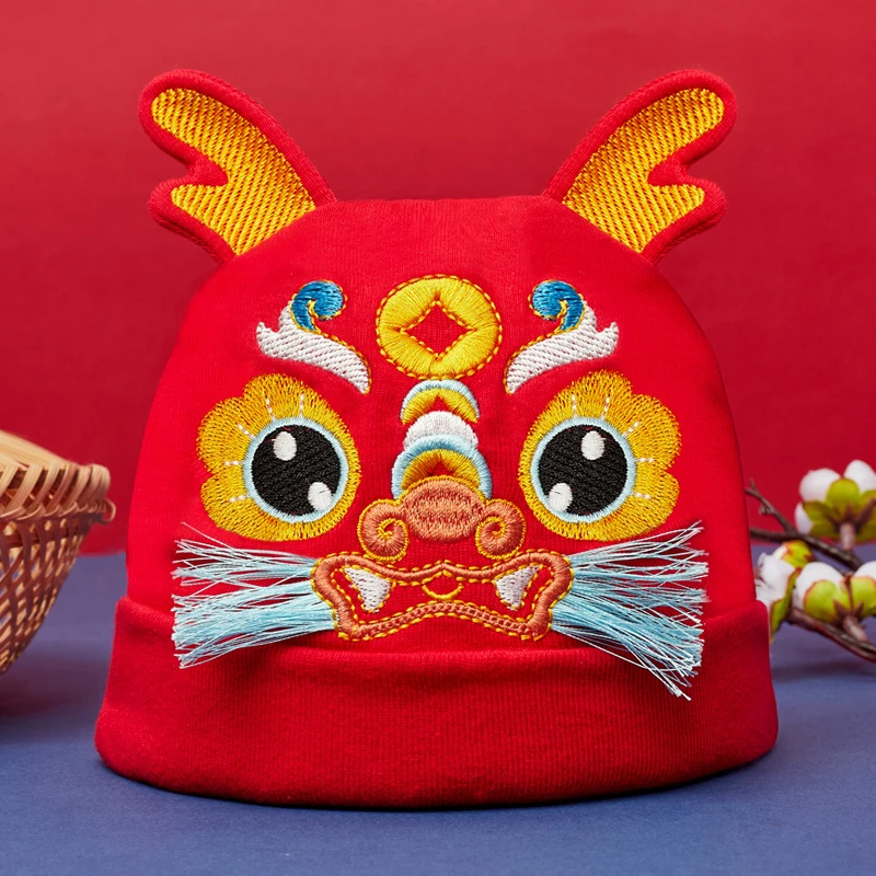 【帽子合集】春秋婴儿满月百天周岁宝宝喜庆中国风刺绣虎头帽HTM29