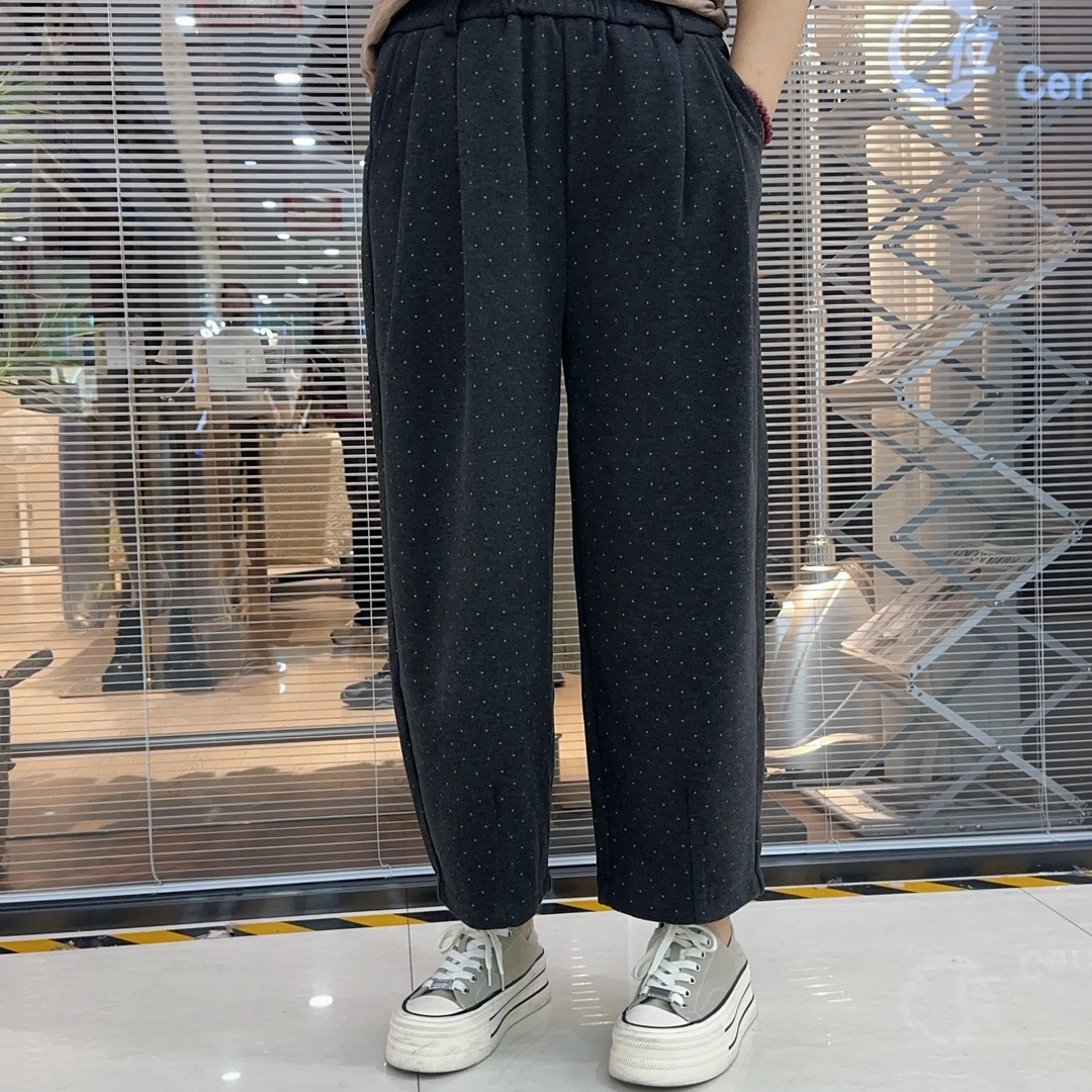 2024秋冬新款波点松紧腰宽松显瘦休闲加厚奶奶裤时尚