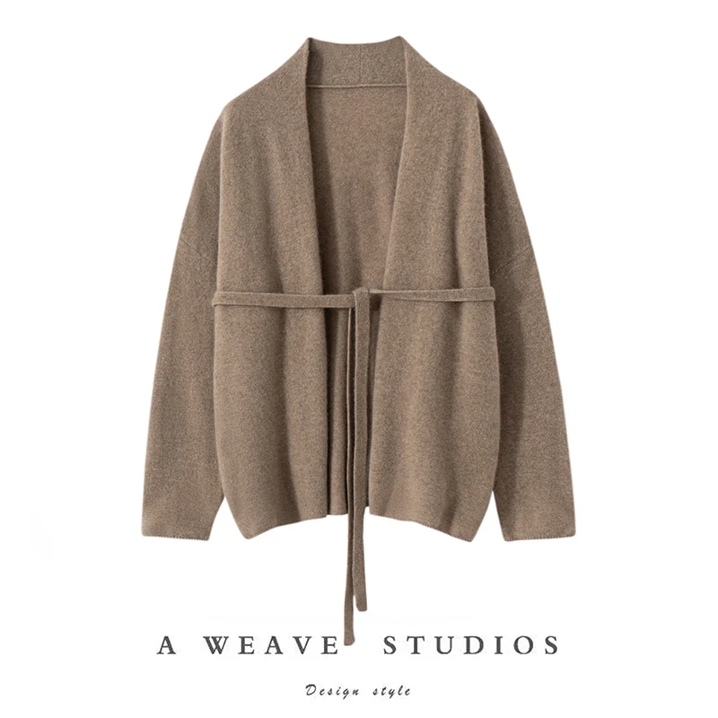 女士无扣腰带开衫100%纯山羊绒气质保暖百搭时尚百搭