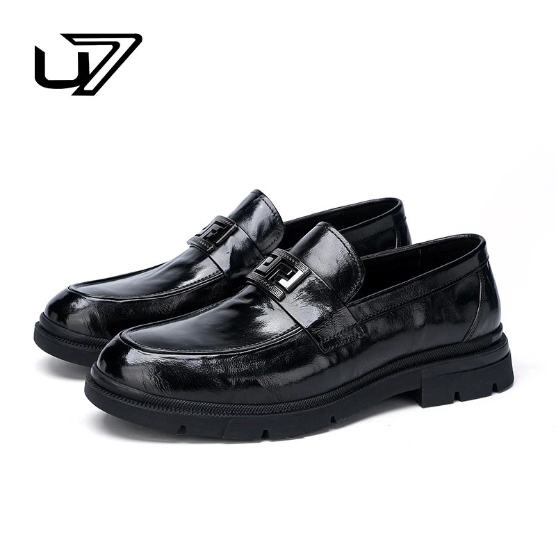 U7U7品牌男鞋2024新款真皮透气一脚蹬商务百搭皮鞋男2024011