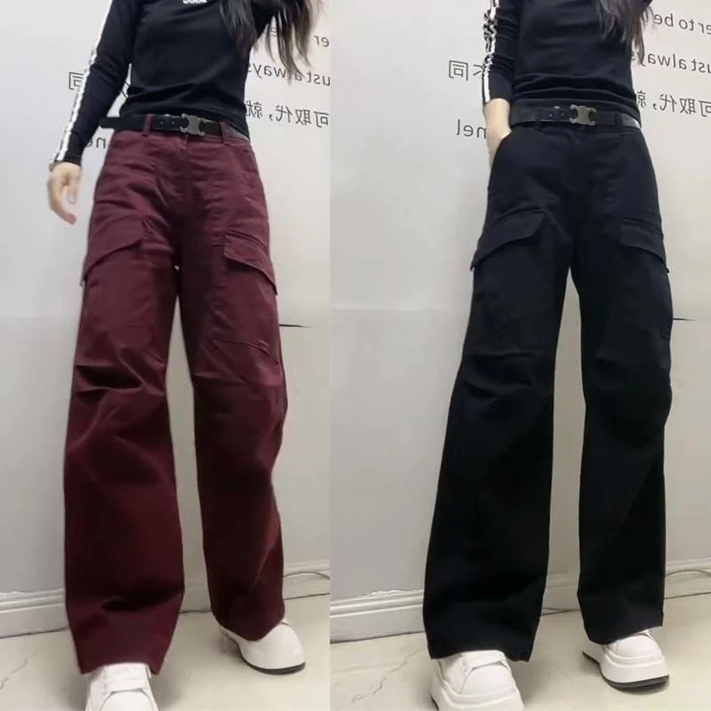 秋季厚料斜纹牛仔长裤女高腰显瘦工装弯刀裤高个子直筒宽腿弯刀裤