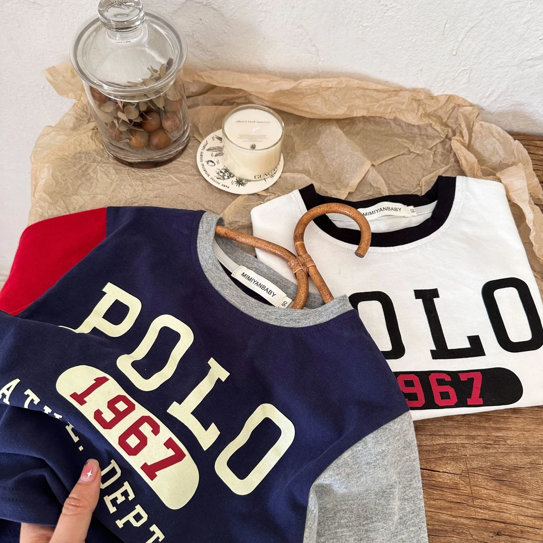 儿童长袖T2024秋季新品男女童撞色字母T恤宝宝百搭套头衫潮