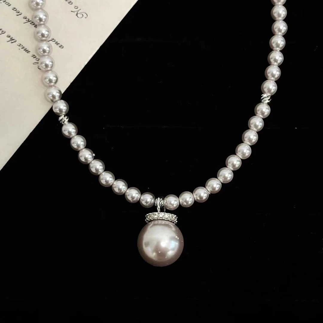 铜合金项链 毒饰高定 轻奢微镶粉紫珠珠4厘锁骨链LMDS053（39+5）