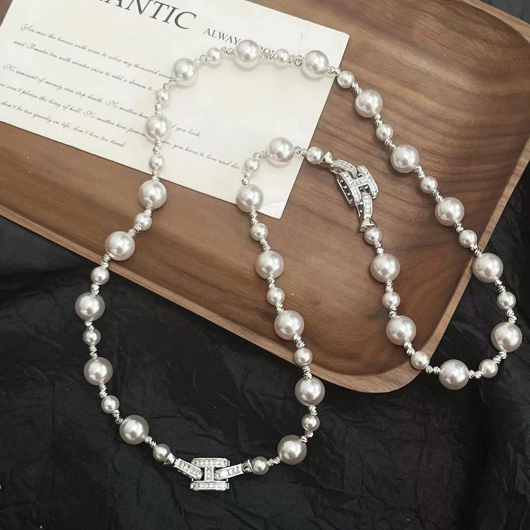 铜合金项链 毒饰高定  定制款粉紫色大小珠珠镶钻H项链LMDS046