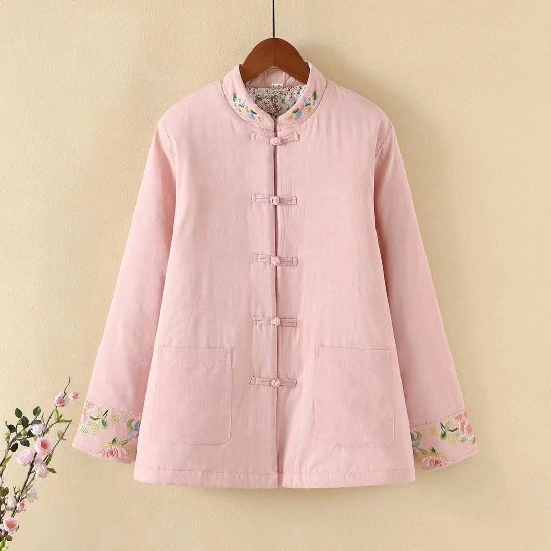 冬装新款中式国风棉袄加棉加厚保暖绣花复古棉服外套女11-5-03
